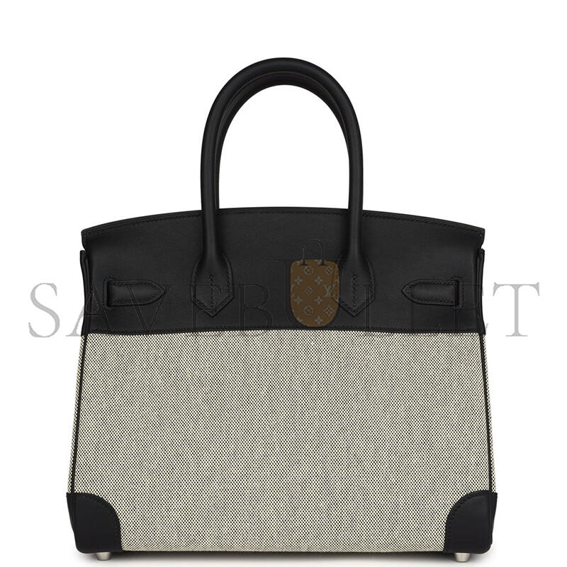 HERMÈS BIRKIN 30 BLACK SWIFT AND ECRU TOILE PALLADIUM HARDWARE (30*22*15cm)